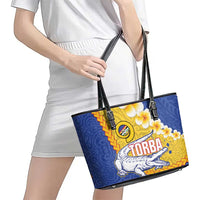 Torba Province Leather Tote Bag Vanuatu Pattern Crocodile - Plumeria Flag Color LT14 - Polynesian Pride