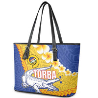 Torba Province Leather Tote Bag Vanuatu Pattern Crocodile - Plumeria Flag Color LT14 - Polynesian Pride