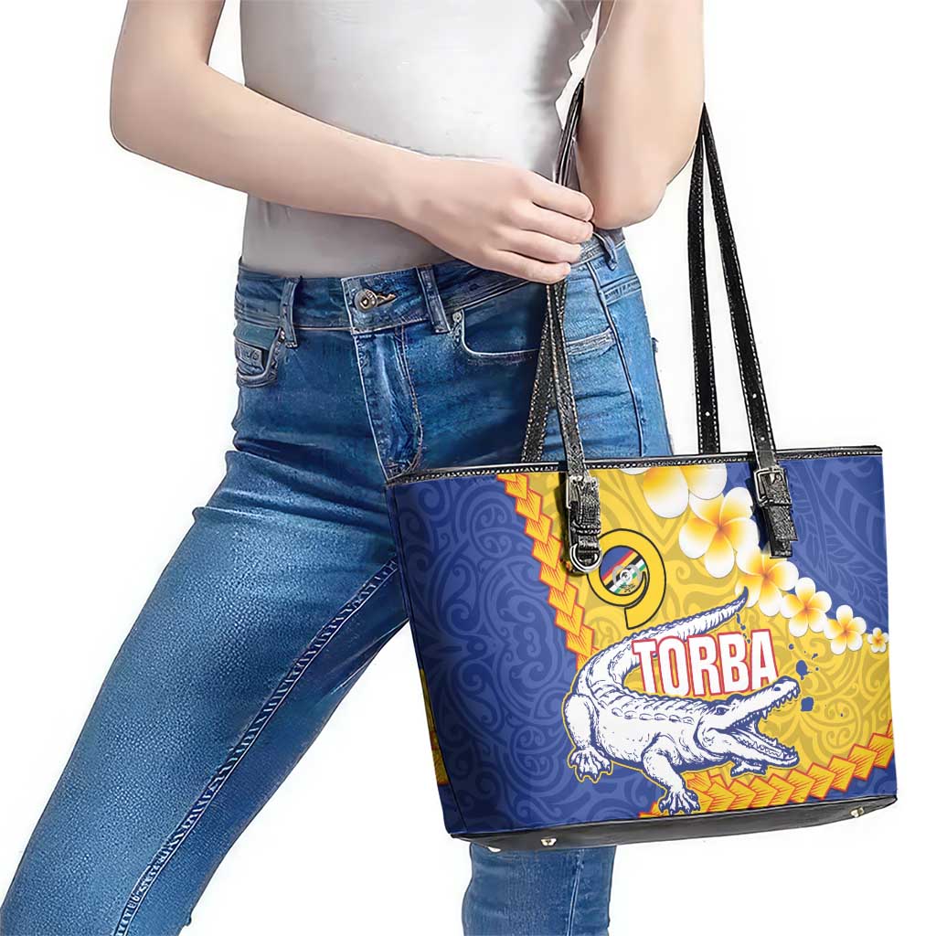 Torba Province Leather Tote Bag Vanuatu Pattern Crocodile - Plumeria Flag Color LT14 - Polynesian Pride