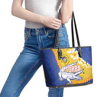 Torba Province Leather Tote Bag Vanuatu Pattern Crocodile - Plumeria Flag Color LT14 - Polynesian Pride