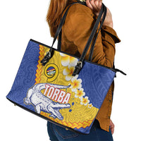 Torba Province Leather Tote Bag Vanuatu Pattern Crocodile - Plumeria Flag Color LT14 - Polynesian Pride
