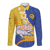 Torba Province Long Sleeve Button Shirt Vanuatu Pattern Crocodile - Plumeria Flag Color LT14 Unisex Yellow - Polynesian Pride