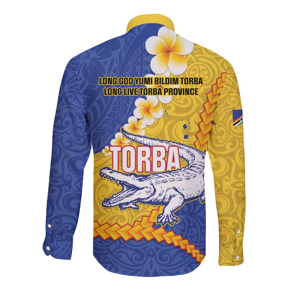 Torba Province Long Sleeve Button Shirt Vanuatu Pattern Crocodile - Plumeria Flag Color LT14 - Polynesian Pride
