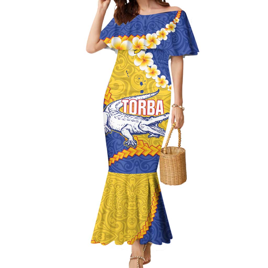 Torba Province Mermaid Dress Vanuatu Pattern Crocodile - Plumeria Flag Color