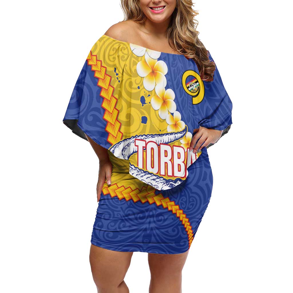 Torba Province Off Shoulder Short Dress Vanuatu Pattern Crocodile - Plumeria Flag Color