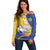 Torba Province Off Shoulder Sweater Vanuatu Pattern Crocodile - Plumeria Flag Color