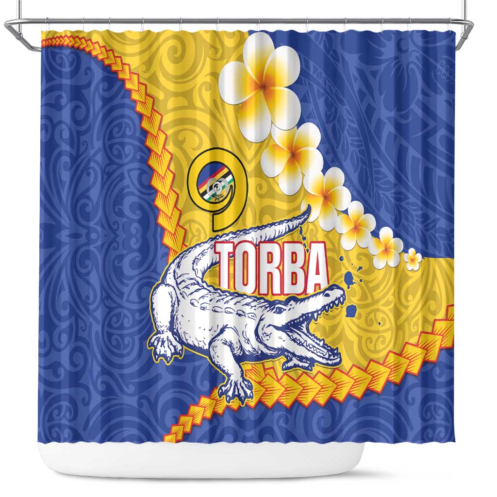 Torba Province Shower Curtain Vanuatu Pattern Crocodile - Plumeria Flag Color