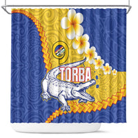Torba Province Shower Curtain Vanuatu Pattern Crocodile - Plumeria Flag Color LT14 Yellow - Polynesian Pride