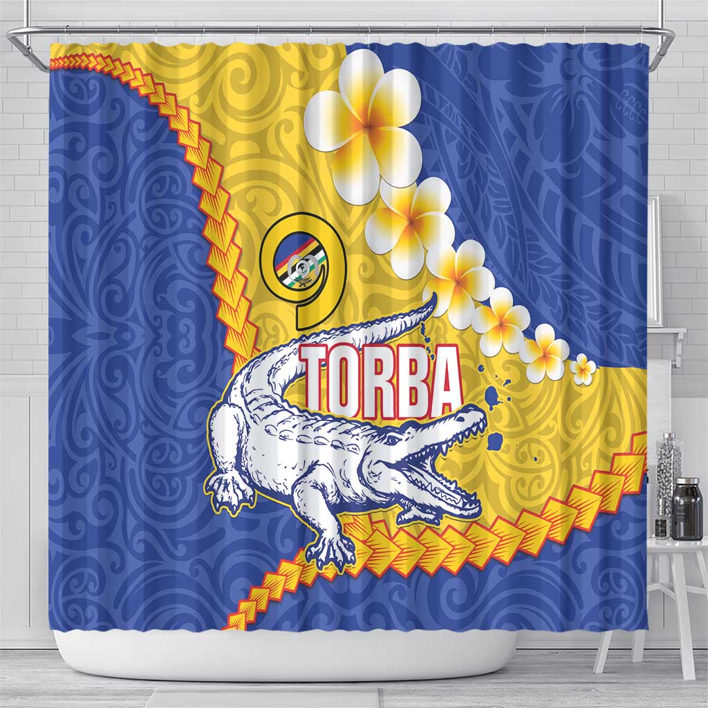 Torba Province Shower Curtain Vanuatu Pattern Crocodile - Plumeria Flag Color LT14 - Polynesian Pride