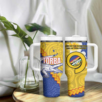 Torba Province Tumbler With Handle Vanuatu Pattern Crocodile With Plumeria Flag Color