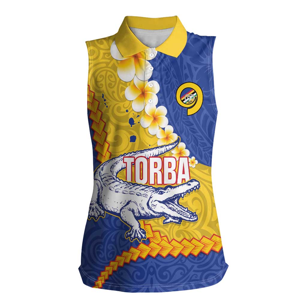 Torba Province Women Sleeveless Polo Shirt Vanuatu Pattern Crocodile - Plumeria Flag Color LT14 Female Yellow - Polynesian Pride