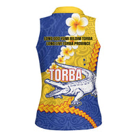 Torba Province Women Sleeveless Polo Shirt Vanuatu Pattern Crocodile - Plumeria Flag Color LT14 - Polynesian Pride