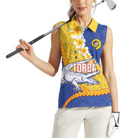 Torba Province Women Sleeveless Polo Shirt Vanuatu Pattern Crocodile - Plumeria Flag Color LT14 - Polynesian Pride