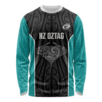 Custom New Zealand Stingray Oztag Long Sleeve Shirt Tag Rugby Maori Pattern Black Version LT14 Unisex Black - Polynesian Pride