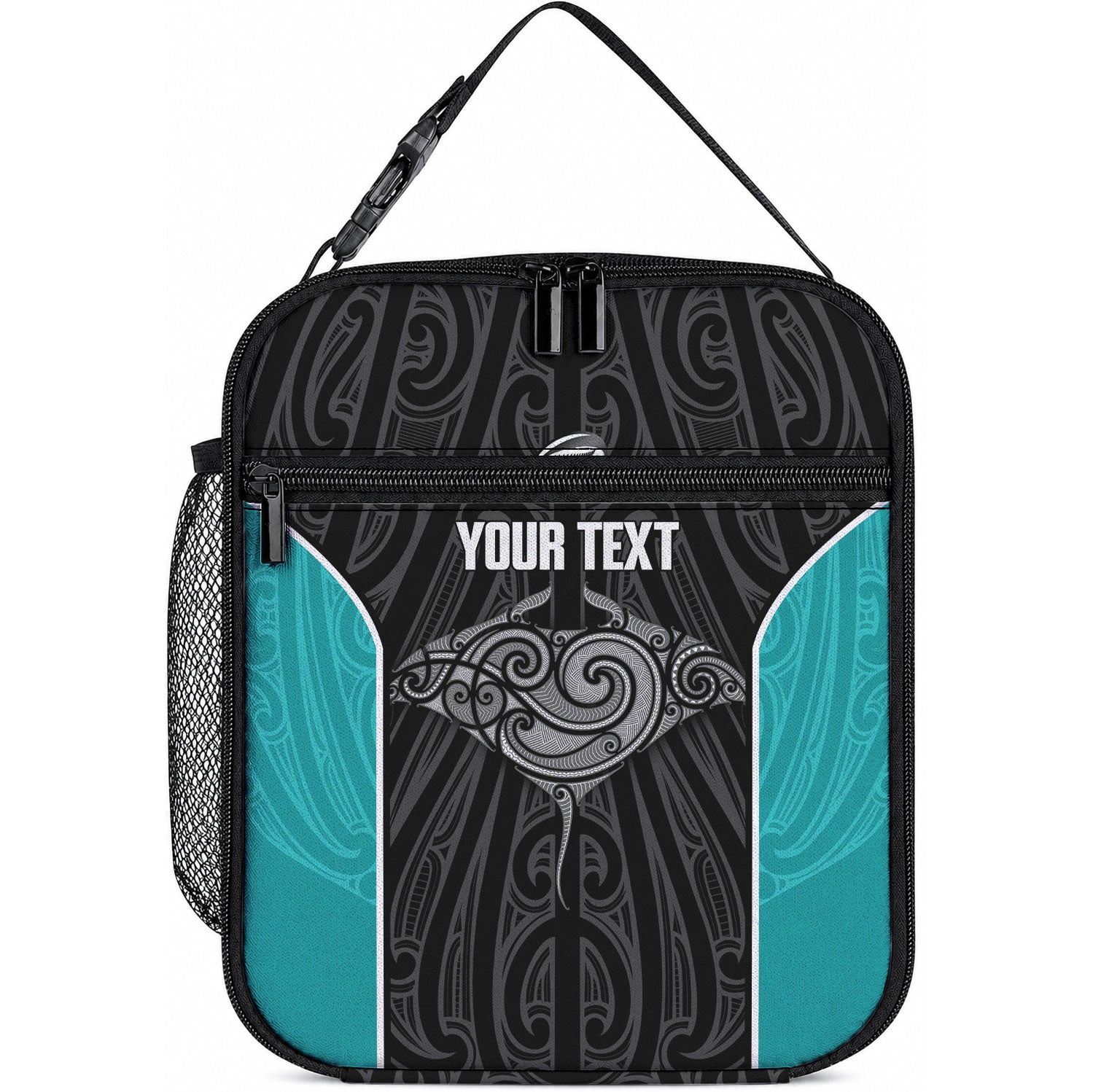 Custom New Zealand Stingray Oztag Lunch Bag Tag Rugby Maori Pattern Black Version LT14 10.2 × 8.3 × 4.3 inch Black - Polynesian Pride