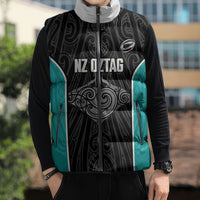 Custom New Zealand Stingray Oztag Sleeveless Puffer Jacket Tag Rugby Maori Pattern Black Version LT14 - Polynesian Pride