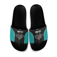 Custom New Zealand Stingray Oztag Slide Sandals Tag Rugby Maori Pattern Black Version LT14 Black - Polynesian Pride