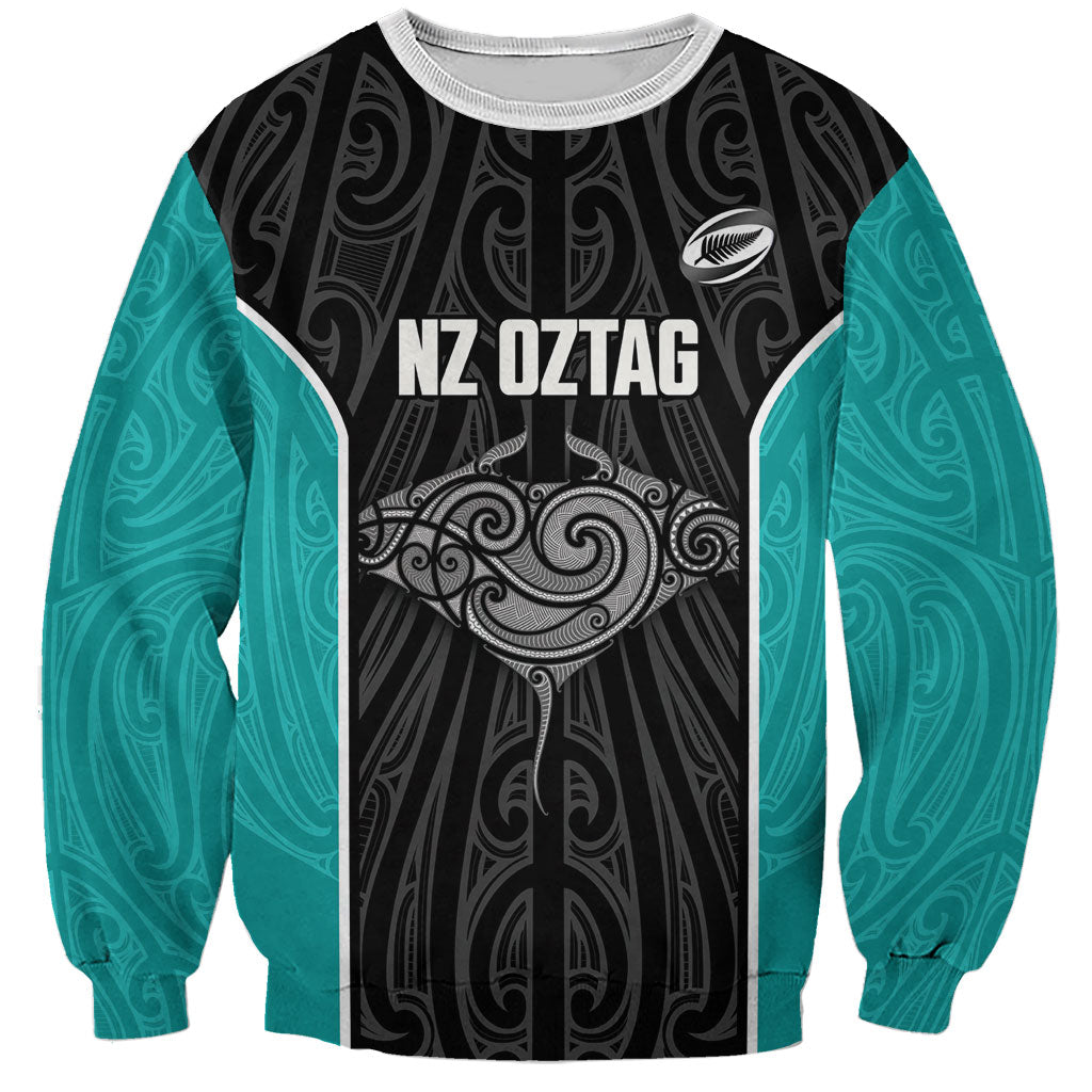 Custom New Zealand Stingray Oztag Sweatshirt Tag Rugby Maori Pattern Black Version LT14 Unisex Black - Polynesian Pride