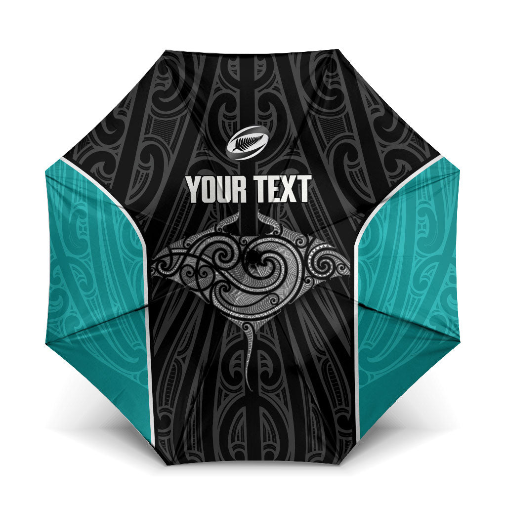 Custom New Zealand Stingray Oztag Umbrella Tag Rugby Maori Pattern Black Version LT14 One Size Folded 11.42 inch Opened Diameter 37.4 inch Black - Polynesian Pride
