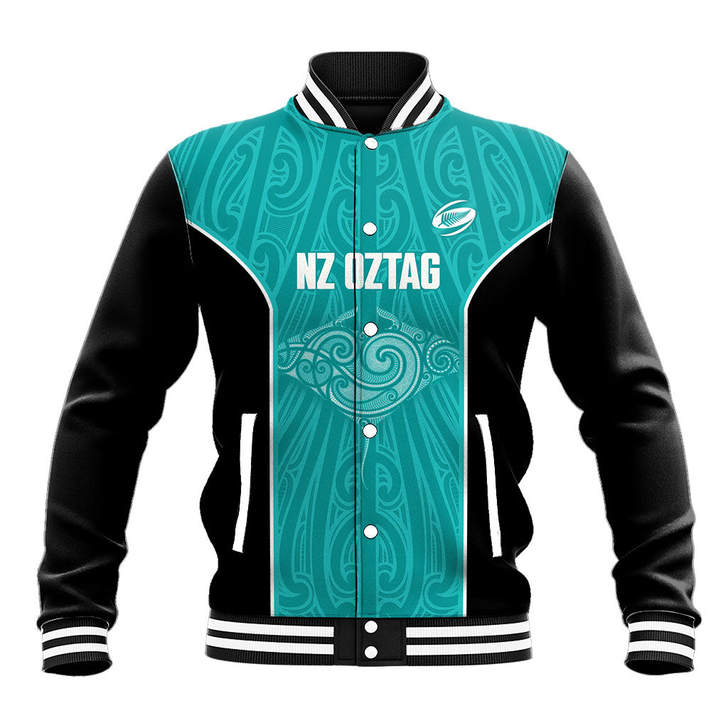 Custom New Zealand Stingray Oztag Baseball Jacket Tag Rugby Maori Pattern Teal Version LT14 Unisex Teal - Polynesian Pride