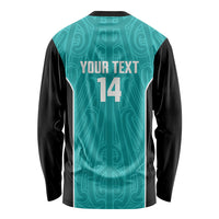 Custom New Zealand Stingray Oztag Long Sleeve Shirt Tag Rugby Maori Pattern Teal Version LT14 - Polynesian Pride