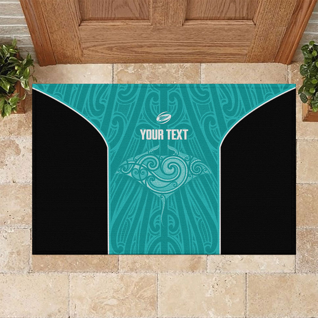 Custom New Zealand Stingray Oztag Rubber Doormat Tag Rugby Maori Pattern Teal Version LT14 Teal - Polynesian Pride