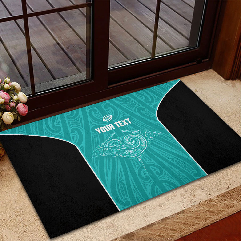 Custom New Zealand Stingray Oztag Rubber Doormat Tag Rugby Maori Pattern Teal Version LT14 - Polynesian Pride
