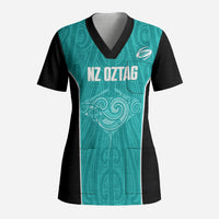 Custom New Zealand Stingray Oztag Scrub Top Tag Rugby Maori Pattern Teal Version LT14 Adult Teal - Polynesian Pride