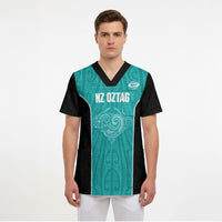 Custom New Zealand Stingray Oztag Scrub Top Tag Rugby Maori Pattern Teal Version LT14 - Polynesian Pride