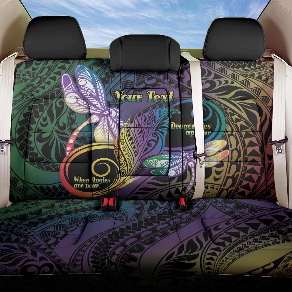 Personalized Polynesian Memorial Back Car Seat Cover Dragonflies Appear When Angels Are Near