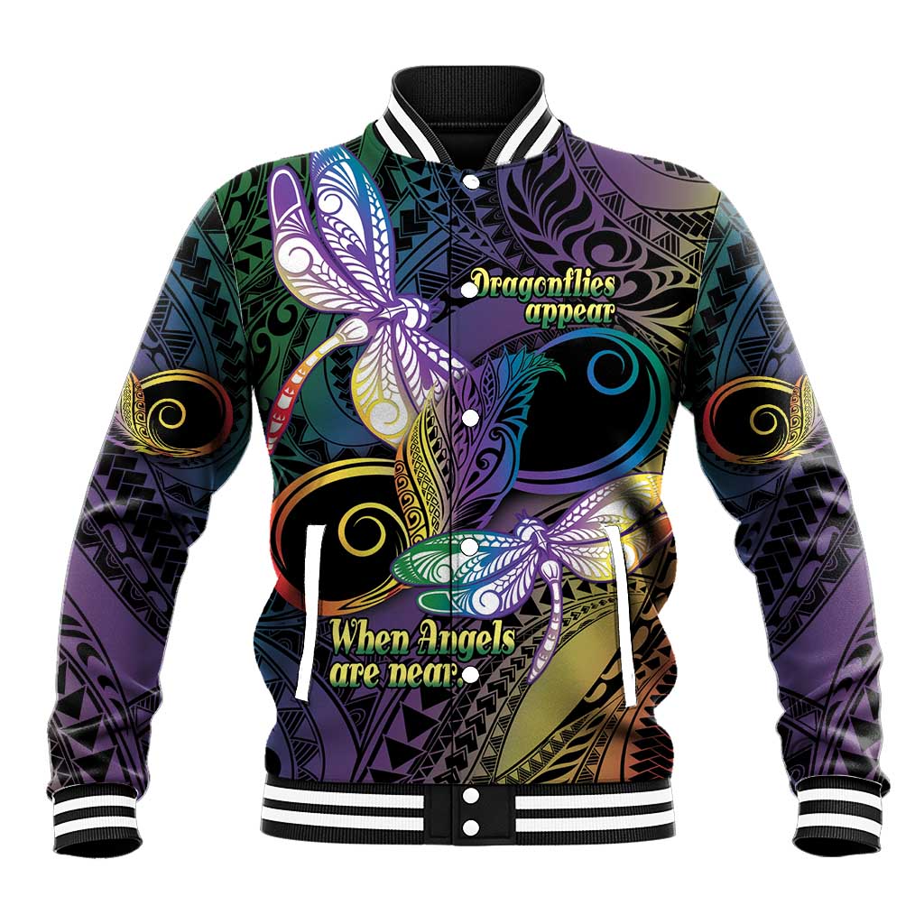 Personalized Polynesian Memorial Baseball Jacket Dragonflies Appear When Angels Are Near LT14 Unisex Colorful - Polynesian Pride