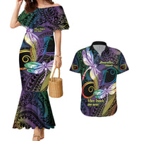 Personalized Polynesian Memorial Couples Matching Mermaid Dress and Hawaiian Shirt Dragonflies Appear When Angels Are Near LT14 Colorful - Polynesian Pride