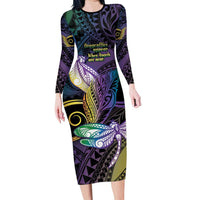 Personalized Polynesian Memorial Family Matching Long Sleeve Bodycon Dress and Hawaiian Shirt Dragonflies Appear When Angels Are Near LT14 Mom's Dress Colorful - Polynesian Pride