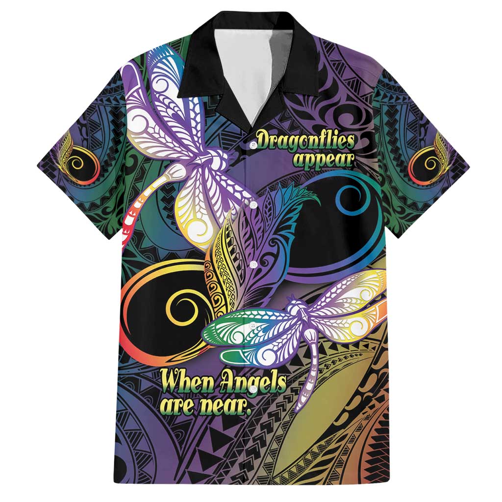 Personalized Polynesian Memorial Family Matching Short Sleeve Bodycon Dress and Hawaiian Shirt Dragonflies Appear When Angels Are Near LT14 Dad's Shirt - Short Sleeve Colorful - Polynesian Pride