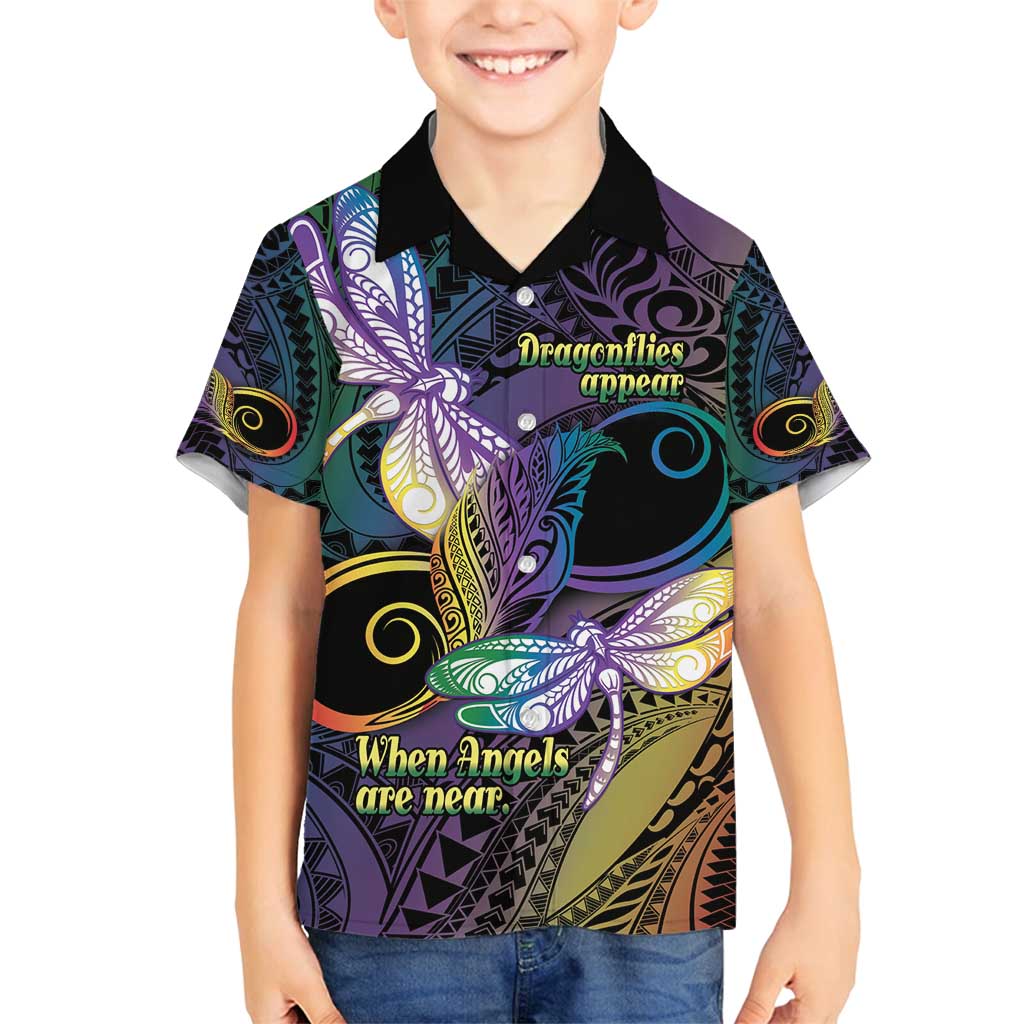 Personalized Polynesian Memorial Family Matching Summer Maxi Dress and Hawaiian Shirt Dragonflies Appear When Angels Are Near