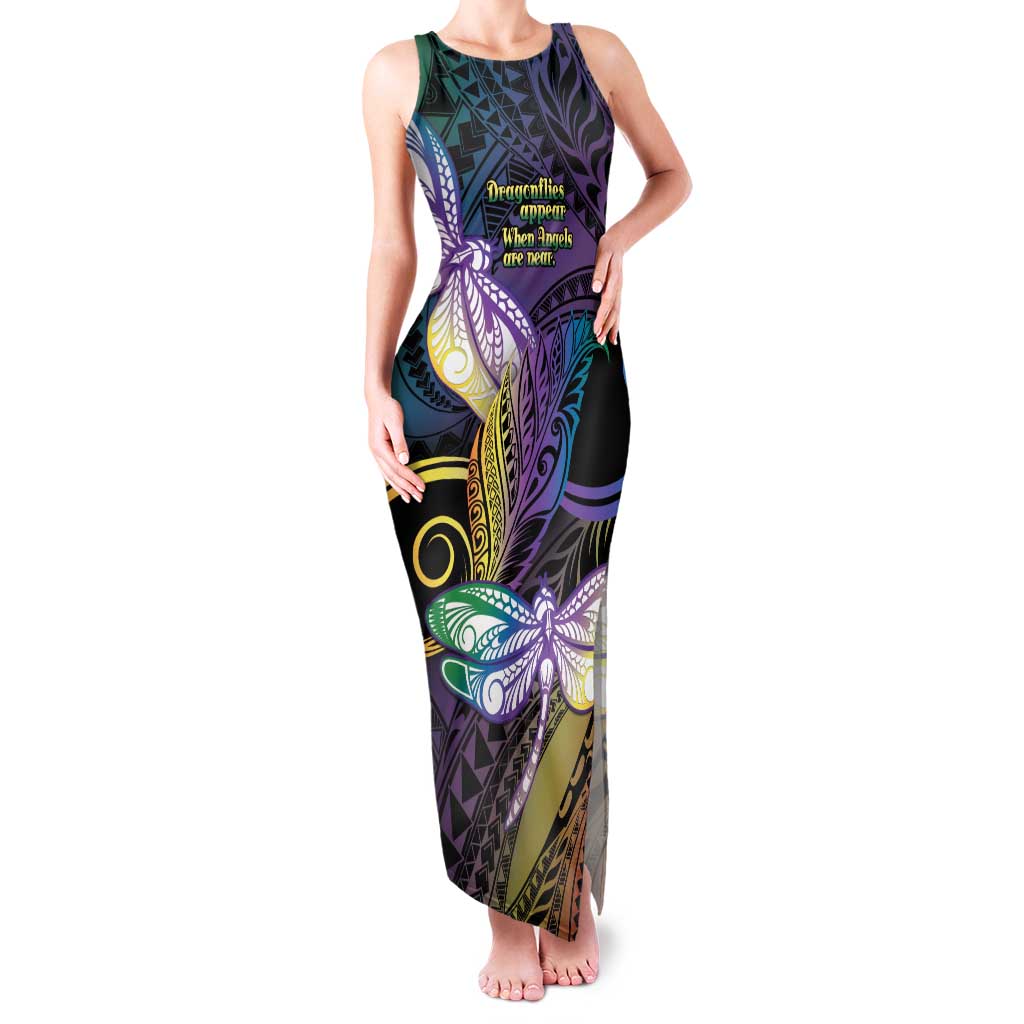 Personalized Polynesian Memorial Family Matching Tank Maxi Dress and Hawaiian Shirt Dragonflies Appear When Angels Are Near