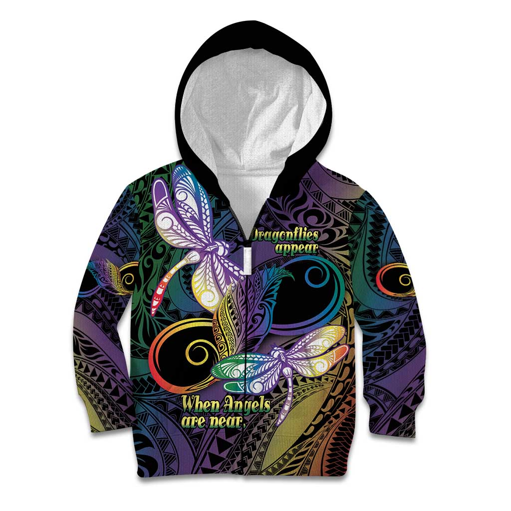 Personalized Polynesian Memorial Kid Hoodie Dragonflies Appear When Angels Are Near