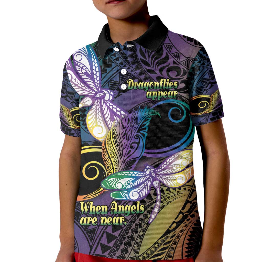 Personalized Polynesian Memorial Kid Polo Shirt Dragonflies Appear When Angels Are Near LT14 Kid Colorful - Polynesian Pride