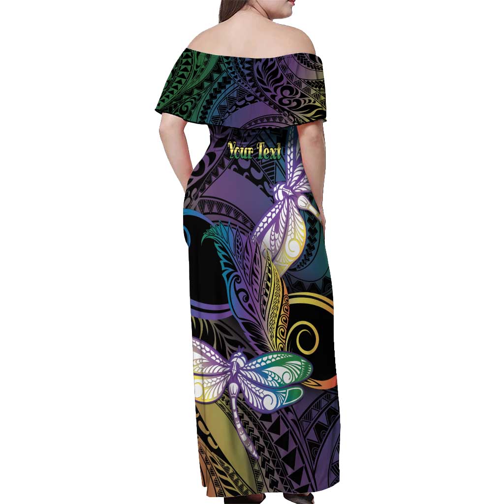Personalized Polynesian Memorial Off Shoulder Maxi Dress Dragonflies Appear When Angels Are Near