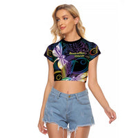 Personalized Polynesian Memorial Raglan Cropped T Shirt Dragonflies Appear When Angels Are Near