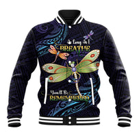 As Long As I Breathe You'll Be Remembered Baseball Jacket Dragonflies Memorial - Polynesian Pattern