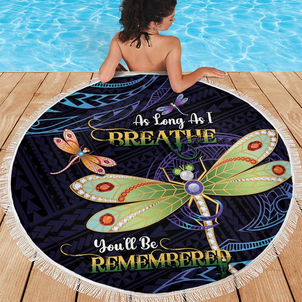 As Long As I Breathe You'll Be Remembered Beach Blanket Dragonflies Memorial - Polynesian Pattern