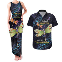 As Long As I Breathe You'll Be Remembered Couples Matching Tank Maxi Dress and Hawaiian Shirt Dragonflies Memorial - Polynesian Pattern