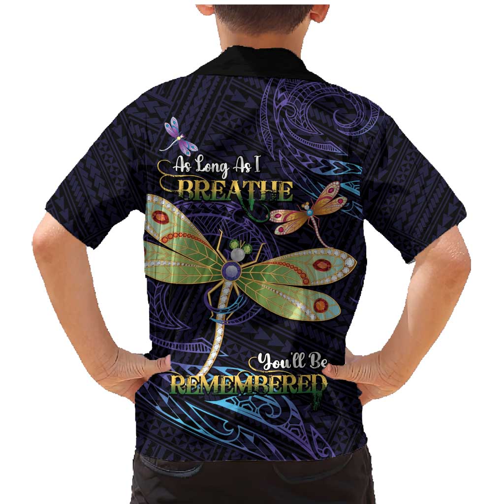 As Long As I Breathe You'll Be Remembered Family Matching Mermaid Dress and Hawaiian Shirt Dragonflies Memorial - Polynesian Pattern