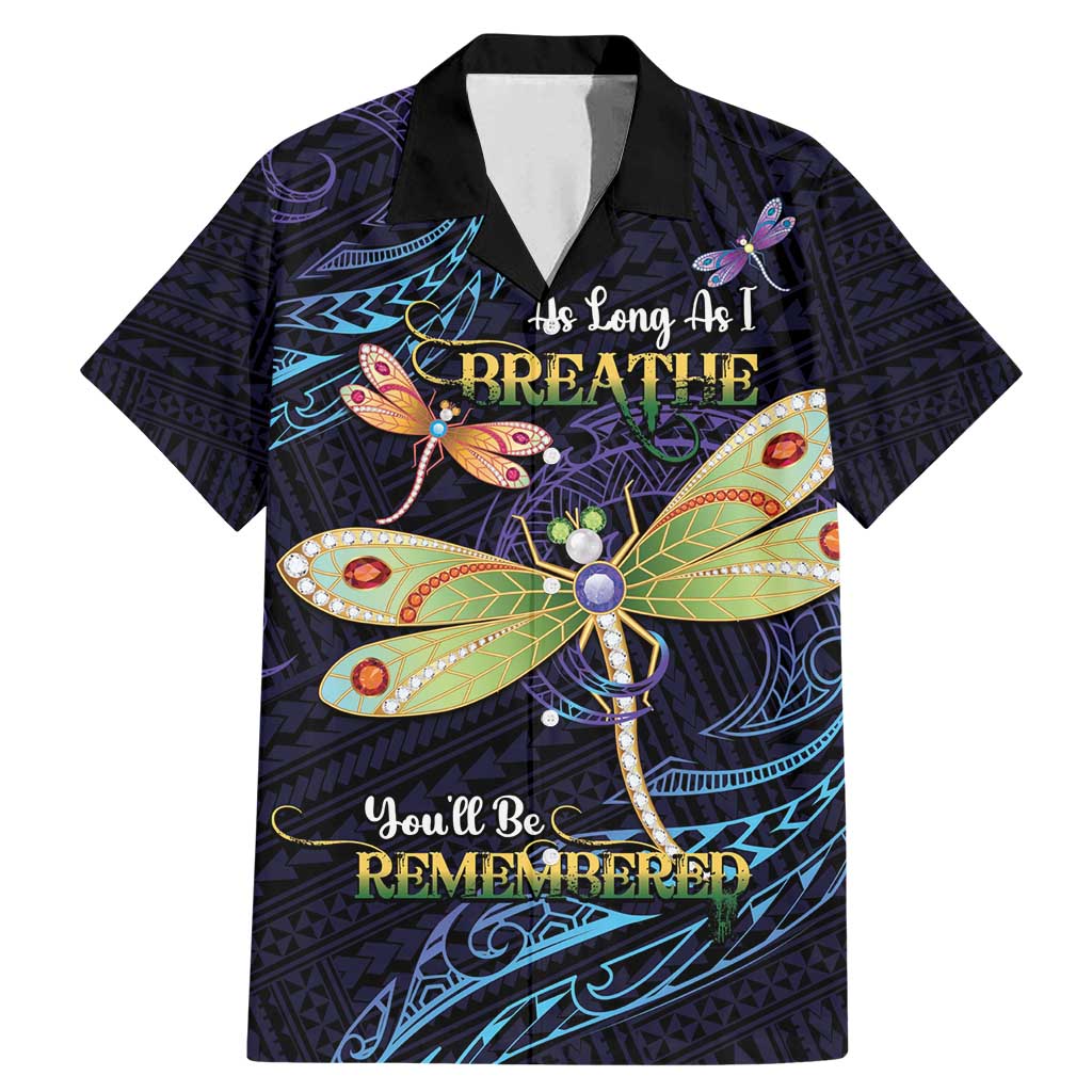 As Long As I Breathe You'll Be Remembered Family Matching Mermaid Dress and Hawaiian Shirt Dragonflies Memorial - Polynesian Pattern