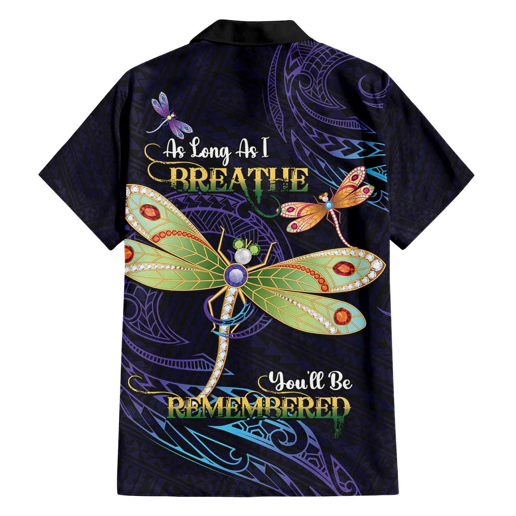 As Long As I Breathe You'll Be Remembered Family Matching Tank Maxi Dress and Hawaiian Shirt Dragonflies Memorial - Polynesian Pattern