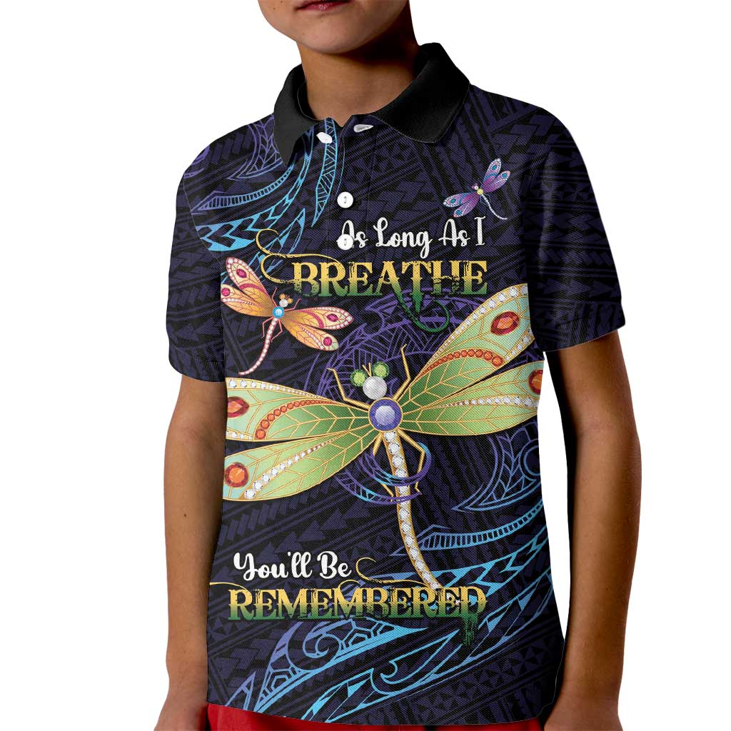 As Long As I Breathe You'll Be Remembered Kid Polo Shirt Dragonflies Memorial - Polynesian Pattern LT14 Kid Black - Polynesian Pride