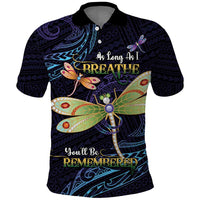 As Long As I Breathe You'll Be Remembered Polo Shirt Dragonflies Memorial - Polynesian Pattern