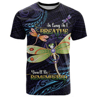 As Long As I Breathe You'll Be Remembered T Shirt Dragonflies Memorial - Polynesian Pattern LT14 Black - Polynesian Pride