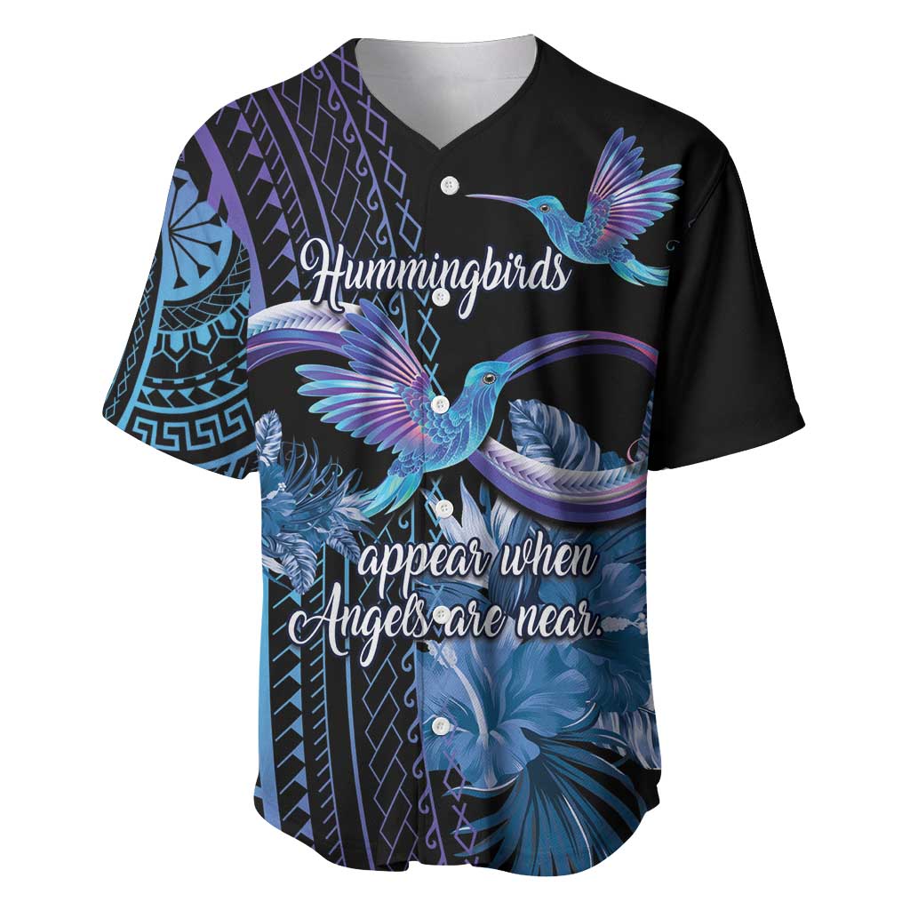 Polynesian Memorial Baseball Jersey Hummingbirds Appear When Angels Are Near LT14 Black - Polynesian Pride